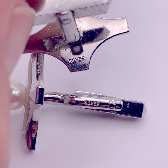 💝 Modernist Sterling Silver Genuine Pearl Cufflinks - Picture 3 of 4